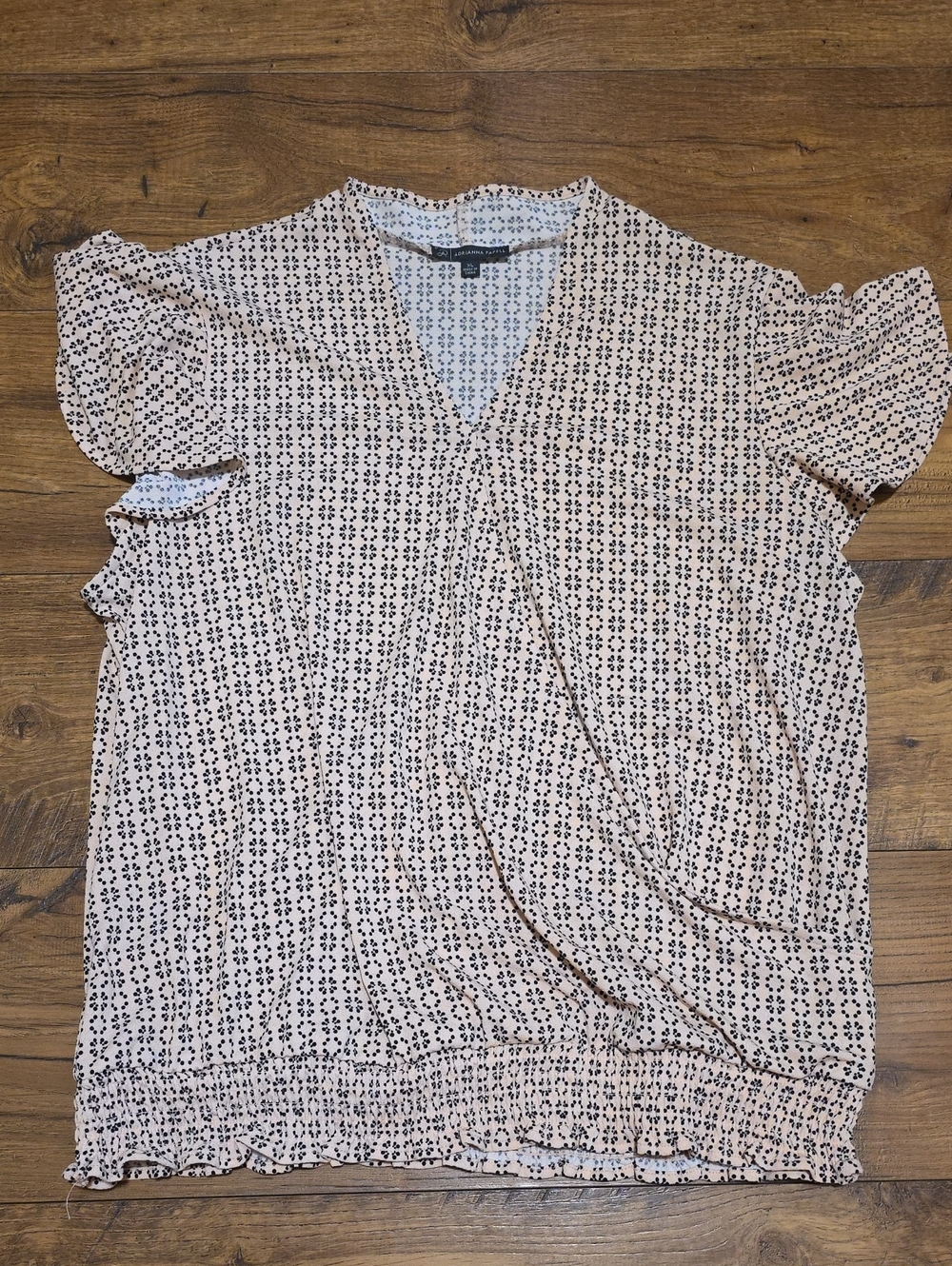 Adrianna Papell Cream and Black Printed Wrap-Front Blouse